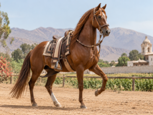 Caballo Peruano de Paso en un paisaje del Perú