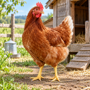 gallina dentro de un gallinero
